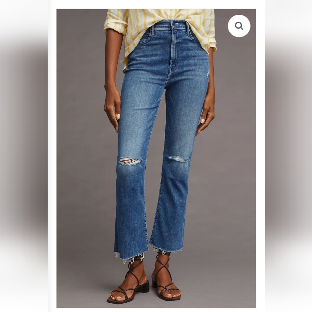 MOTHER The Hustler High Rise Distressed Ankle Flare Jeans In Cant Stop Staring